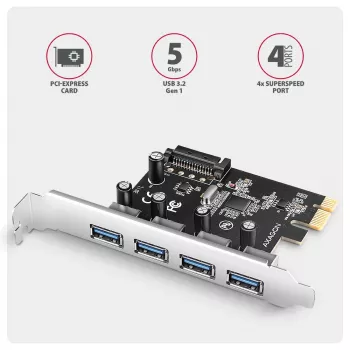Axagon PCEU-430RS PCIe Controller 4x ext. USB-A 5Gbps Port