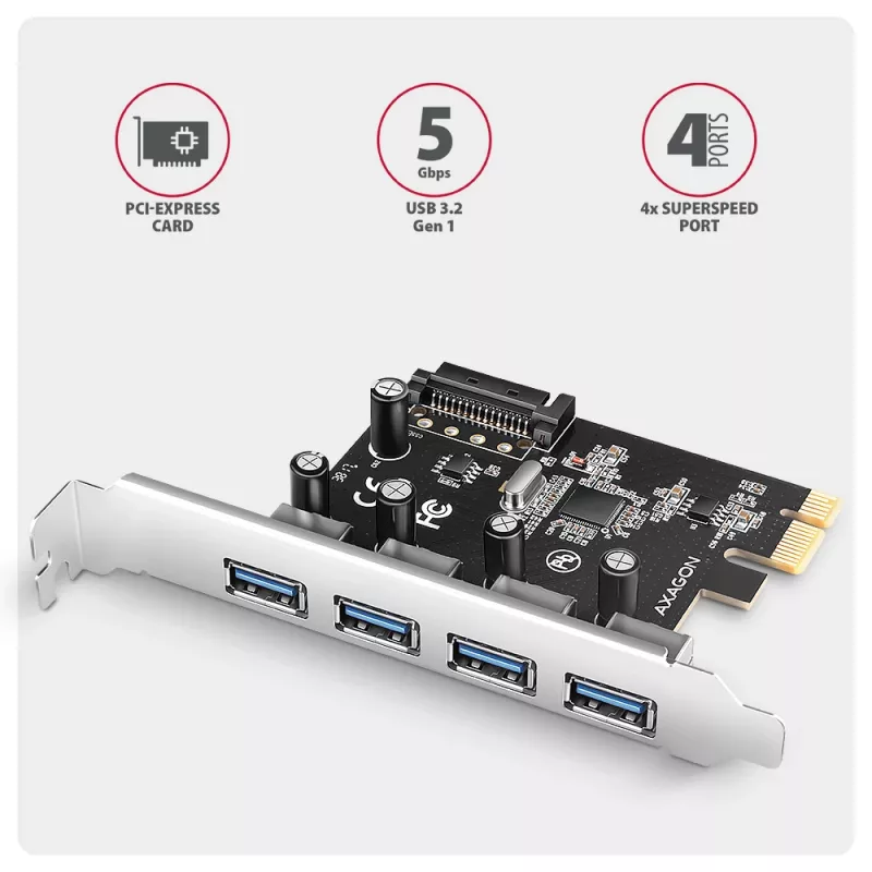 Axagon PCEU-430RS PCIe Controller 4x ext. USB-A 5Gbps Port