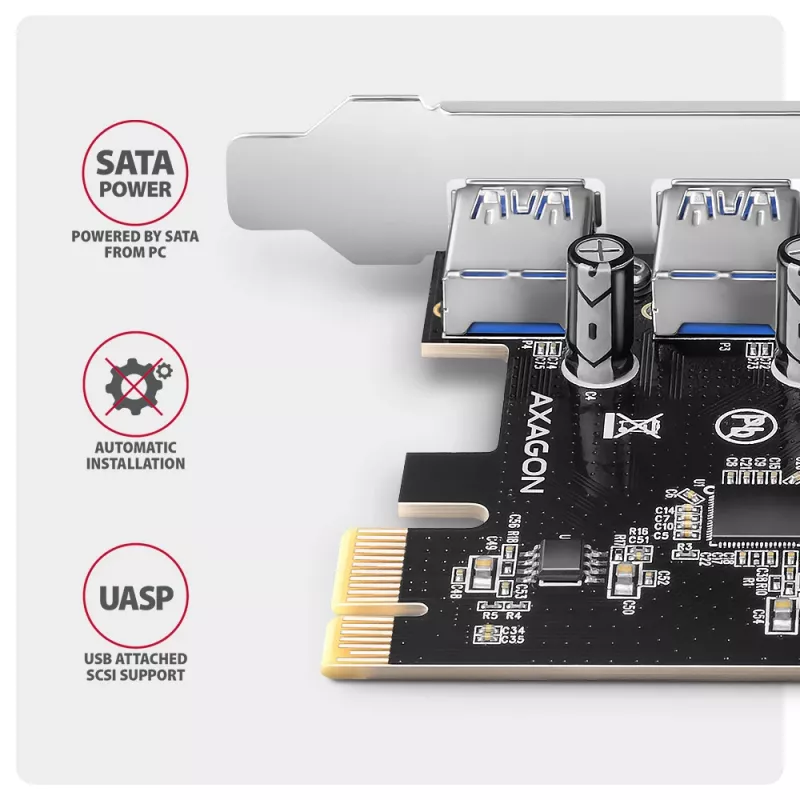 Axagon PCEU-430RS PCIe Controller 4x ext. USB-A 5Gbps Port
