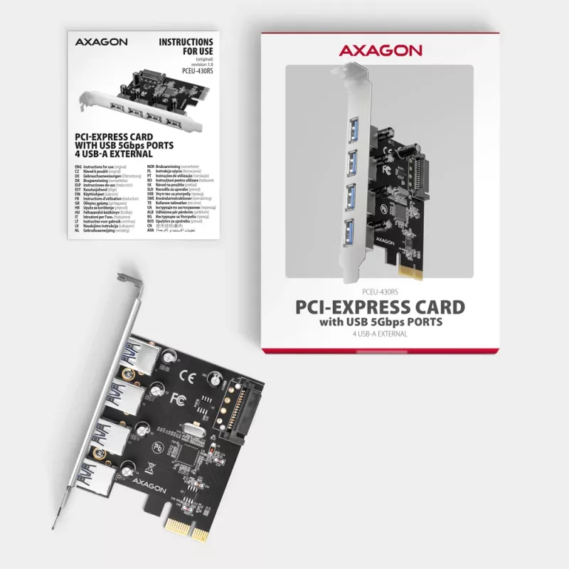 Axagon PCEU-430RS PCIe Controller 4x ext. USB-A 5Gbps Port