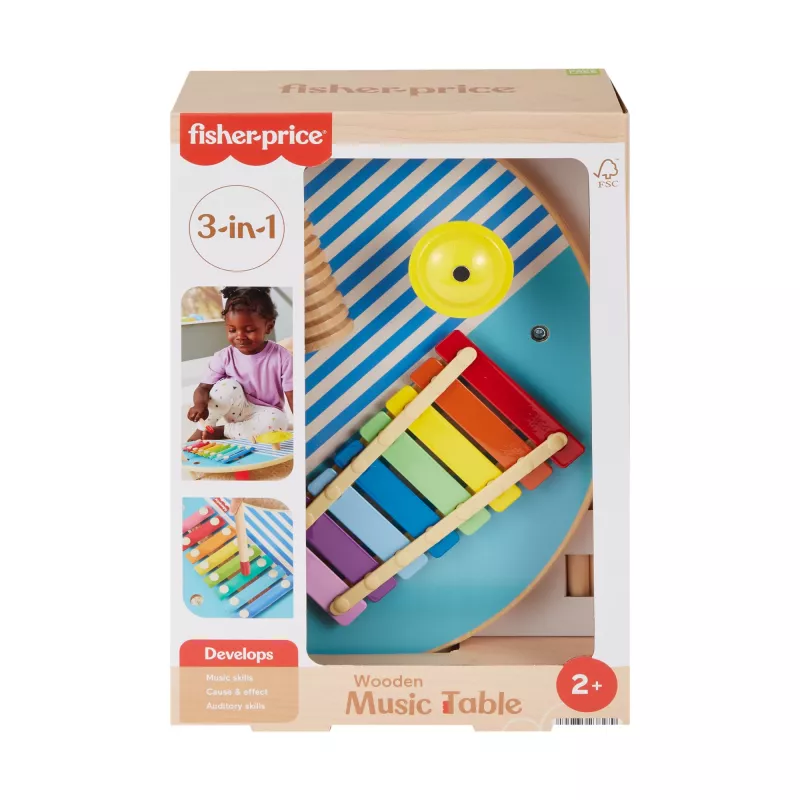 Fisher-Price Holz-Musiktisch mit Percussion-Instrumenten, 3 Holzteile