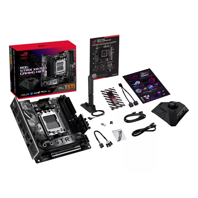 Mainboard ASUS ROG STRIX X870-I GAMING WIFI mini ITX · AMD X870 · Socket AM5 · DDR5 · 2 DIMM · Wi‑Fi 7 · Bluetooth 5.4