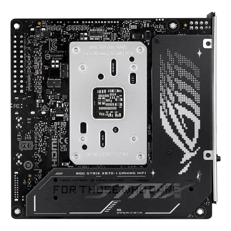 Mainboard ASUS ROG STRIX X870-I GAMING WIFI mini ITX · AMD X870 · Socket AM5 · DDR5 · 2 DIMM · Wi‑Fi 7 · Bluetooth 5.4