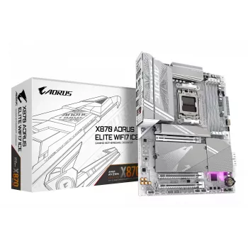 GIGABYTE X870 AORUS ELITE WIFI7 ICE Mainboard - Unterstützt AMD Ryzen 9000 CPUs, 16+2+2 Phasen Digital VRM, bis zu 8200 MHz DDR5 (OC), 3xPCIe 5.0 + 1xPCIe 4.0, Wi-Fi 7, 2.5GbE LAN, USB 4