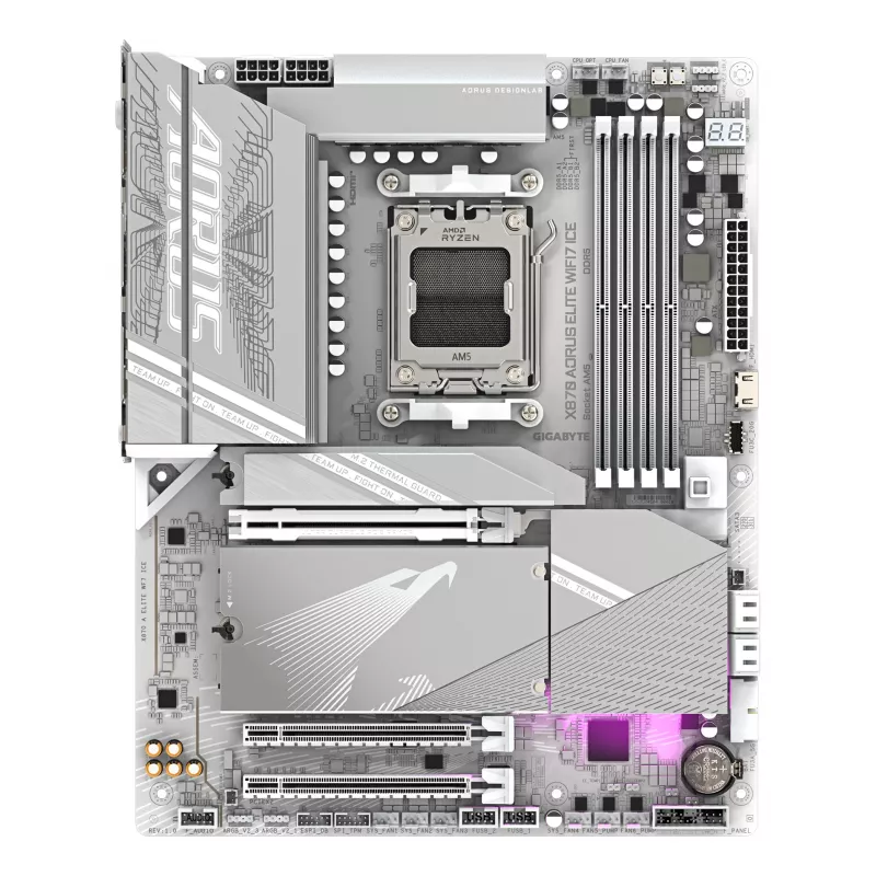 GIGABYTE X870 AORUS ELITE WIFI7 ICE Mainboard - Unterstützt AMD Ryzen 9000 CPUs, 16+2+2 Phasen Digital VRM, bis zu 8200 MHz DDR5 (OC), 3xPCIe 5.0 + 1xPCIe 4.0, Wi-Fi 7, 2.5GbE LAN, USB 4