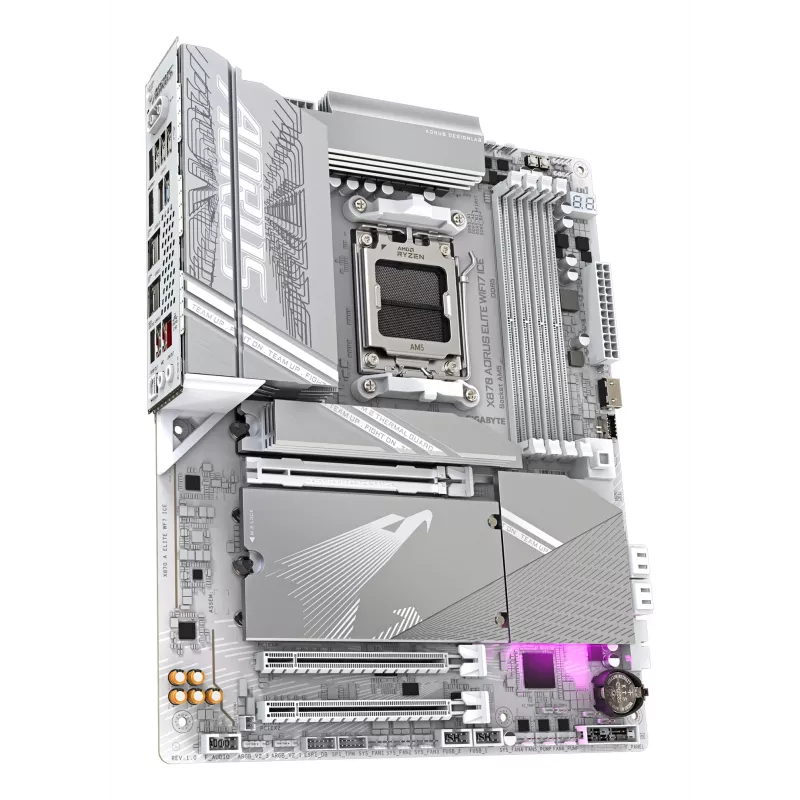 GIGABYTE X870 AORUS ELITE WIFI7 ICE Mainboard - Unterstützt AMD Ryzen 9000 CPUs, 16+2+2 Phasen Digital VRM, bis zu 8200 MHz DDR5 (OC), 3xPCIe 5.0 + 1xPCIe 4.0, Wi-Fi 7, 2.5GbE LAN, USB 4