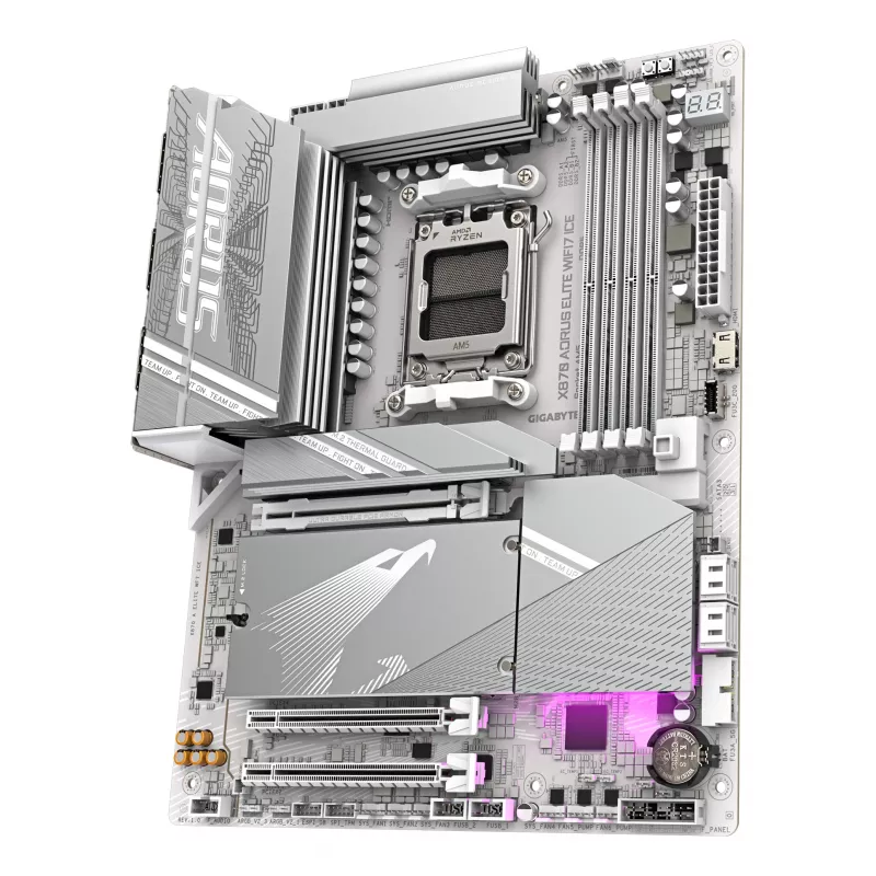 GIGABYTE X870 AORUS ELITE WIFI7 ICE Mainboard - Unterstützt AMD Ryzen 9000 CPUs, 16+2+2 Phasen Digital VRM, bis zu 8200 MHz DDR5 (OC), 3xPCIe 5.0 + 1xPCIe 4.0, Wi-Fi 7, 2.5GbE LAN, USB 4