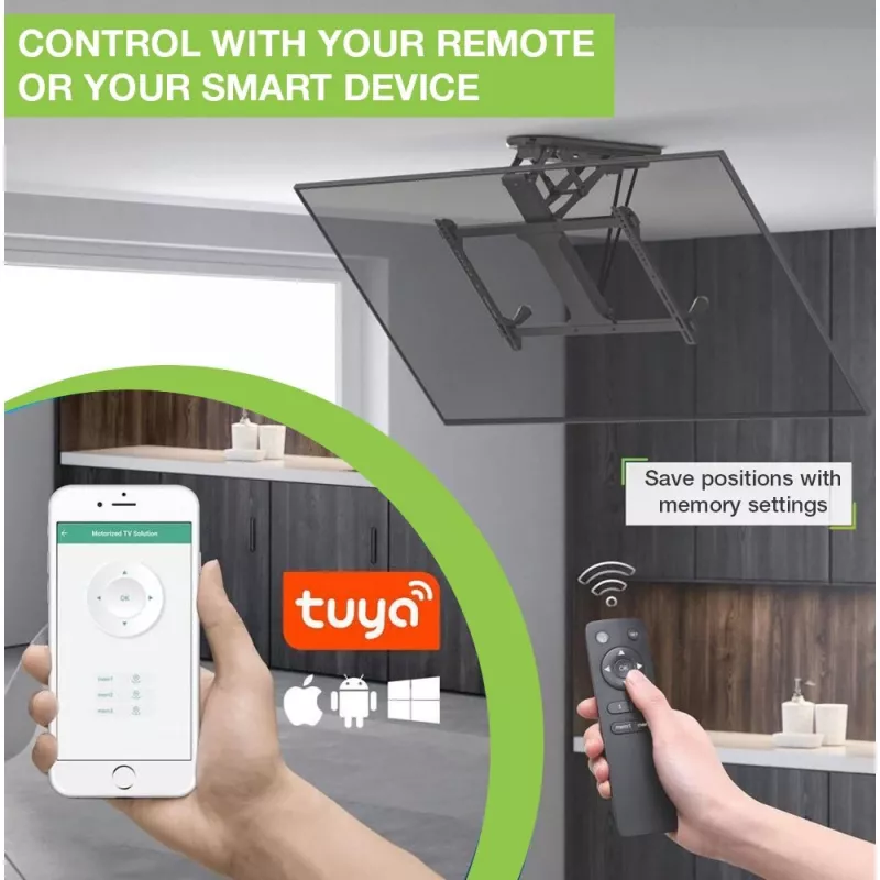 Techly Motorisierte schwenkbare Decken-TV-Halterung Smart-Home-Integration für Fernseher von 32 bis 70 Zoll