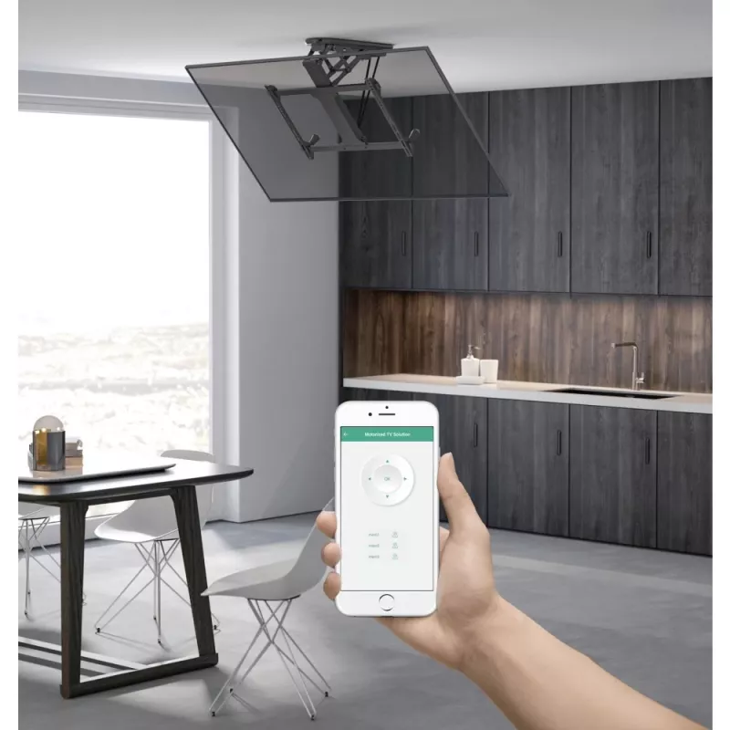 Techly Motorisierte schwenkbare Decken-TV-Halterung Smart-Home-Integration für Fernseher von 32 bis 70 Zoll