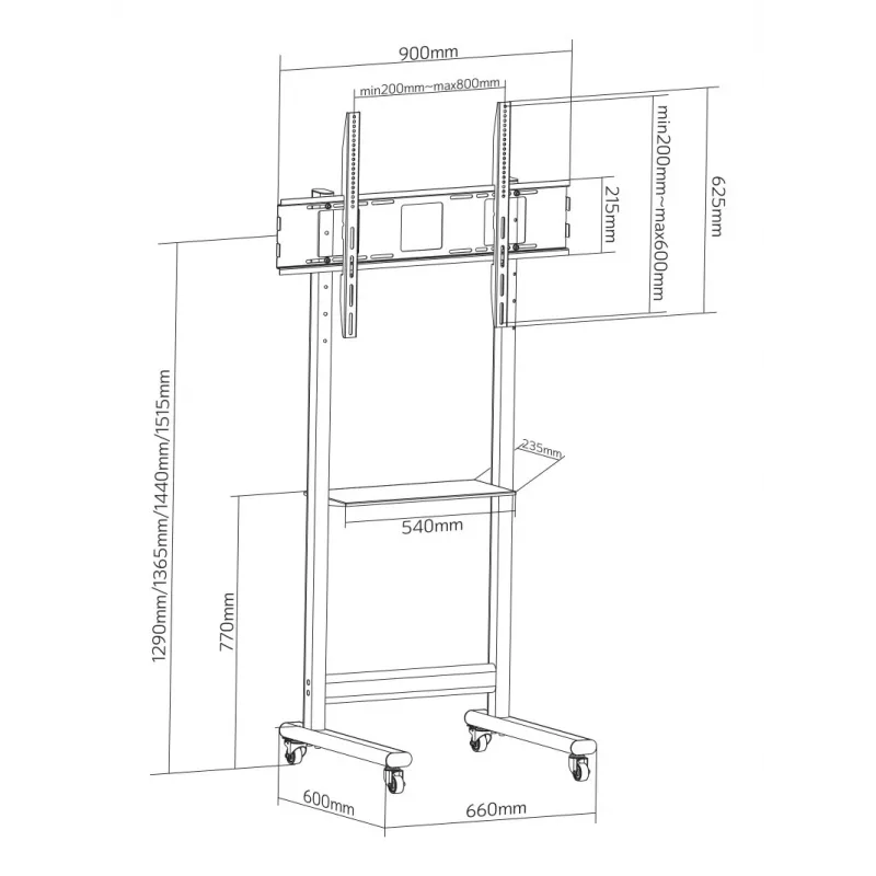 Techly ICA-TR74 TV-Wandhalterung/Standfuß 2,29 m (90 Zoll) Schwarz
