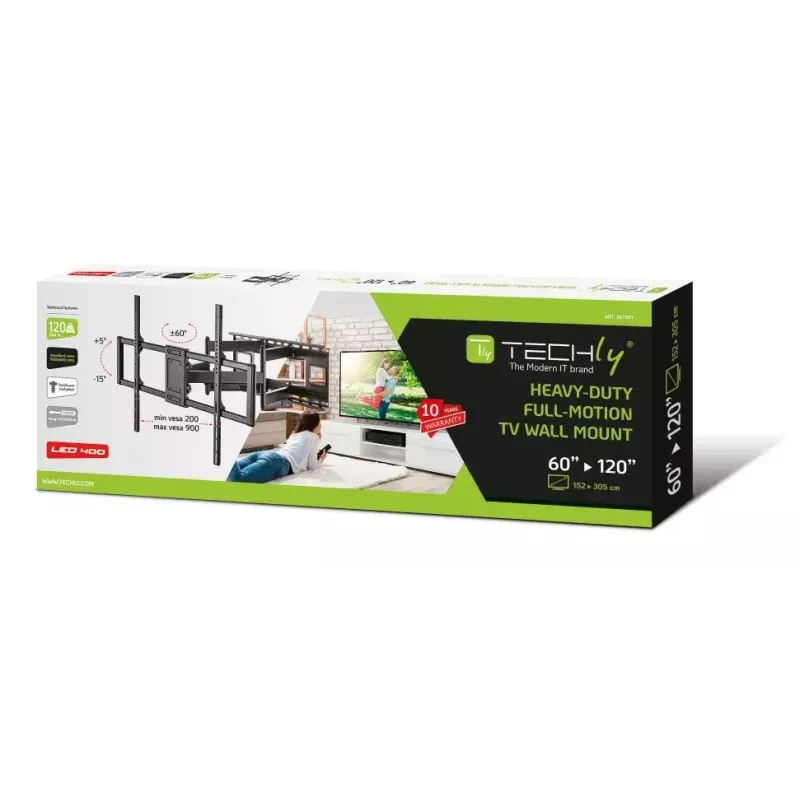 Techly schlank Wall Bracket for 60-120 inch LCD LED TV Schwarz Maximum weight capacity 120 kg