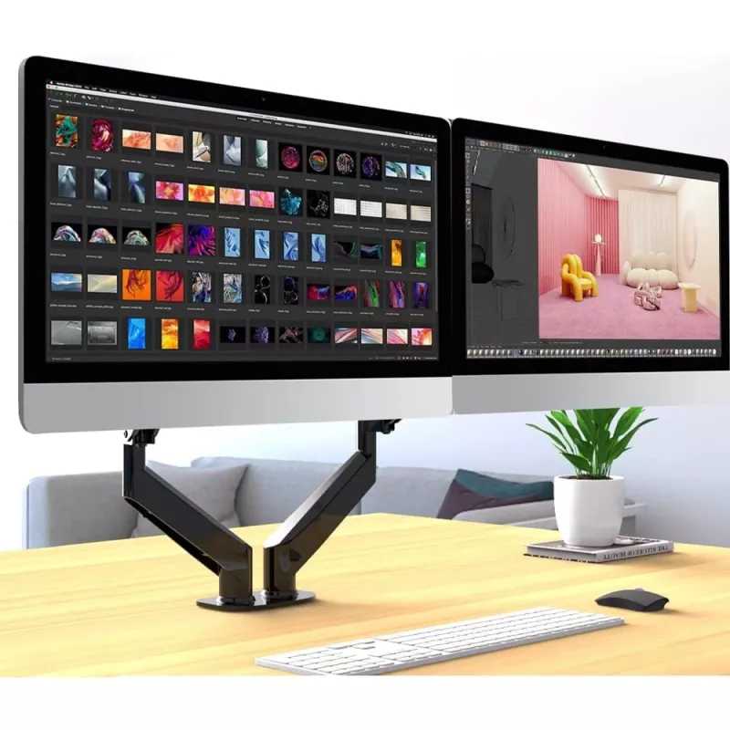 Techly ICA-LCD 462B Monitorarm für den Tisch, Gasdruckfeder, 17–32 Zoll (43,2–81,3 cm), 9 kg, VESA 75x75/100x100, Schwarz