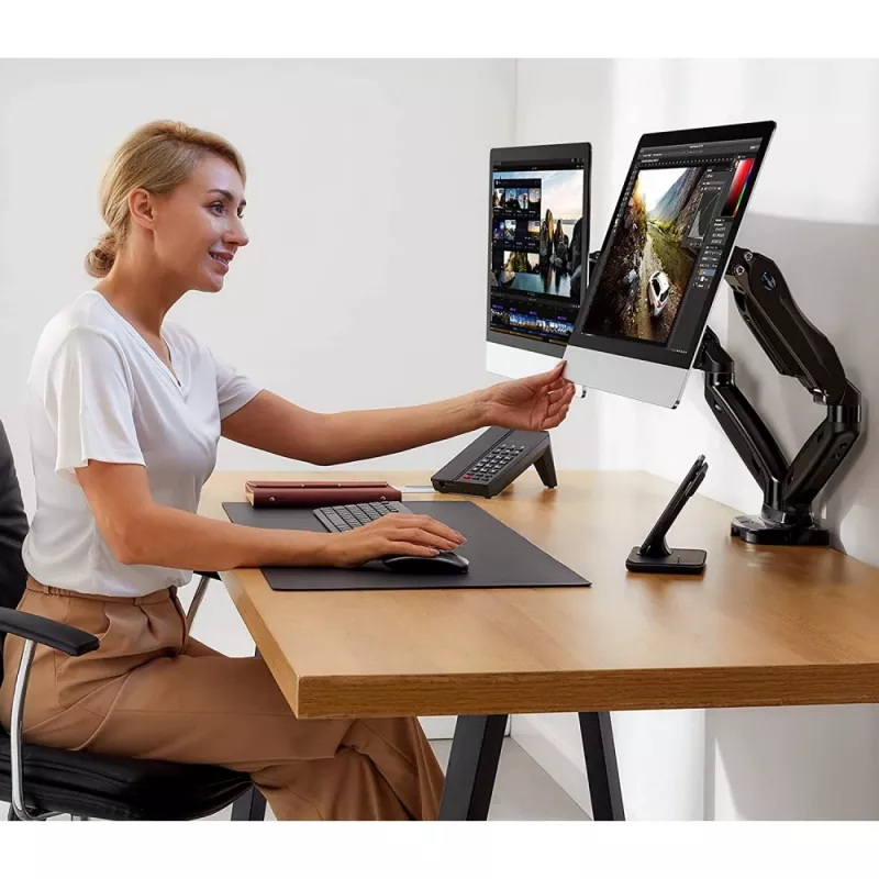 Techly ICA-LCD 462B Monitorarm für den Tisch, Gasdruckfeder, 17–32 Zoll (43,2–81,3 cm), 9 kg, VESA 75x75/100x100, Schwarz