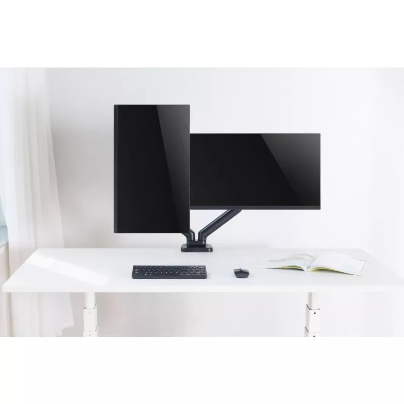 Techly ICA-LCD 462B Monitorarm für den Tisch, Gasdruckfeder, 17–32 Zoll (43,2–81,3 cm), 9 kg, VESA 75x75/100x100, Schwarz