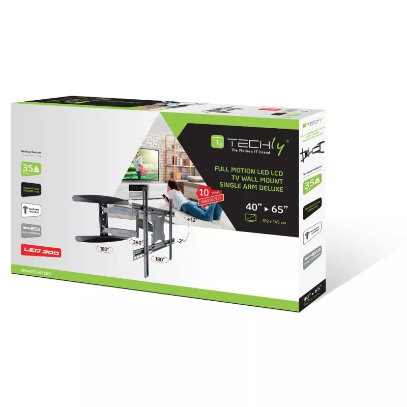Techly 40-65 Ultra schlank Full Motion LCD TV-Wandhalterung Schwarz ICA-PLB 171L