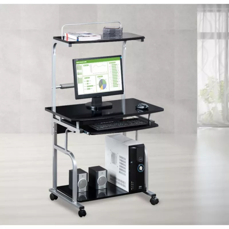 Techly Compact Multi-Function Computer Desk, Glossy Schwarz ICA-TB 7800BK