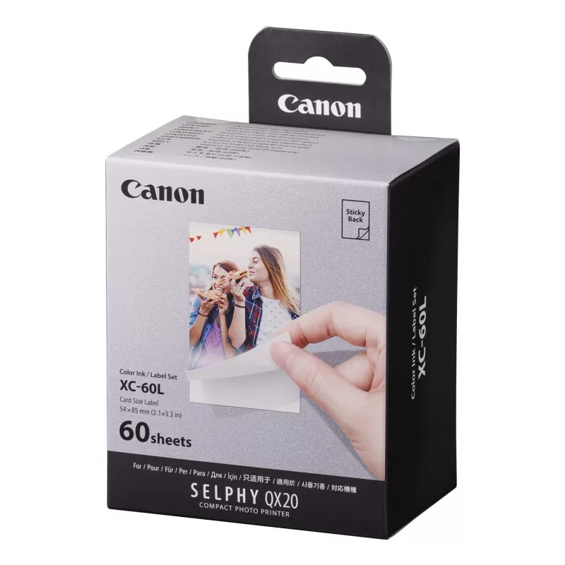 Canon XC-60L, Farbsublimation, 5,4x8,5 cm, 60 Stk. Canon XC-60L. Drucktechnologie: Farbsublimation, Papiergröße: 5,4x8,5 cm. Menge pro Packung: 60 Stk.