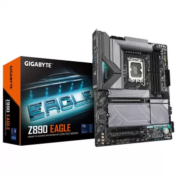 GIGABYTE Z890 EAGLE Mainboard - Unterstützt Intel Core Ultra (Serie 2) CPUs, 14+1+2 Phasen VRM, bis zu 8800 MHz DDR5 (OC), 1xPCIe 5.0 M.2 + 3xPCIe 4.0 M.2, 2,5 GbE LAN, USB4