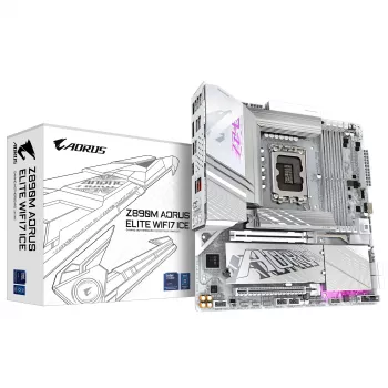 GIGABYTE Z890M AORUS ELITE WIFI7 ICE Motherboard - Unterstützt Intel Core Ultra (Series 2) CPUs, 12+1+2 Phasen VRM, bis zu 8800MHz DDR5 (OC), 1xPCIe 5.0 + 2xPCIe 4.0, Wi-Fi 7, 2.5GbE LAN, USB 4