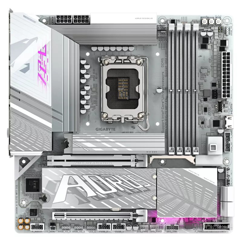 GIGABYTE Z890M AORUS ELITE WIFI7 ICE Motherboard - Unterstützt Intel Core Ultra (Series 2) CPUs, 12+1+2 Phasen VRM, bis zu 8800MHz DDR5 (OC), 1xPCIe 5.0 + 2xPCIe 4.0, Wi-Fi 7, 2.5GbE LAN, USB 4