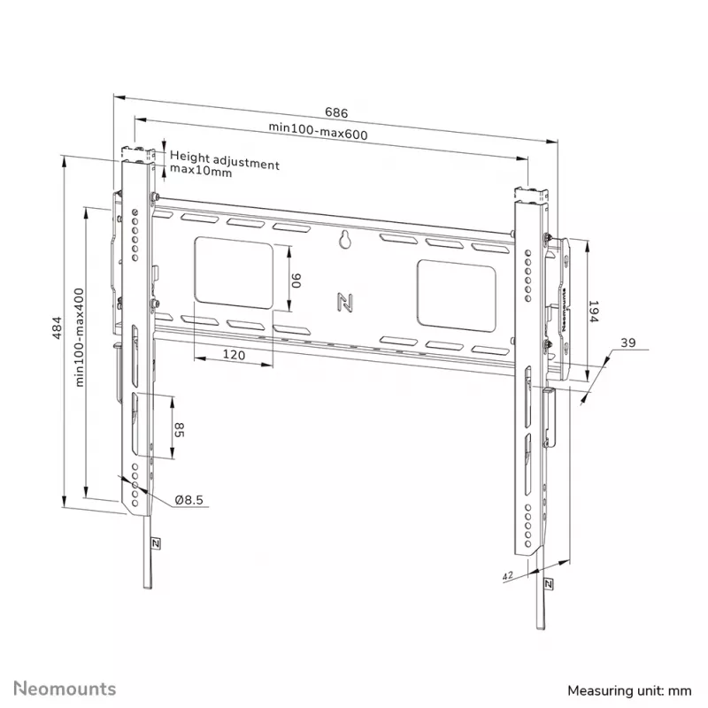 Neomounts WL30-750BL16 Hochleistungs-Wandhalterung 42-86 Zoll - fest - abschließbar - schnelle Installation - TÜV