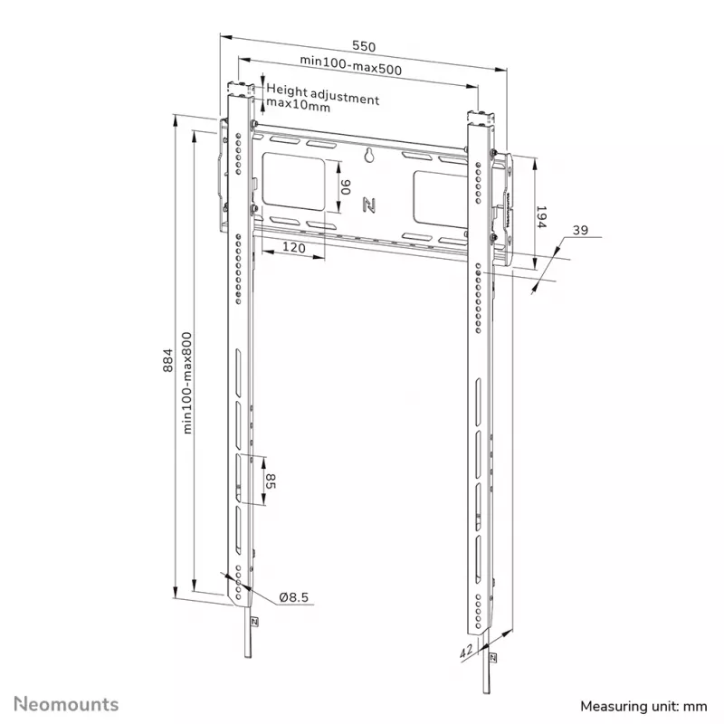 Neomounts WL30-750BL18P Schwerlast-Wandhalterung 50-98 Zoll - fest - abschließbar - Hochformat - schnelle Installation - TÜV
