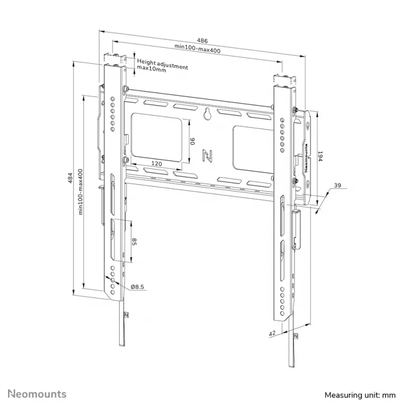 Neomounts WL30-750BL14 Schwerlast-Wandhalterung 42-75 Zoll – fest – abschließbar – schnelle Montage – TÜV