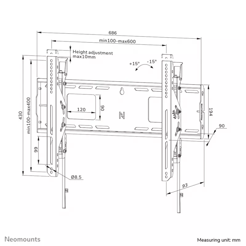Neomounts WL35-750BL16 Schwerlast-Wandhalterung 42-86 Zoll - neigbar - abschließbar - schnelle Installation - TÜV