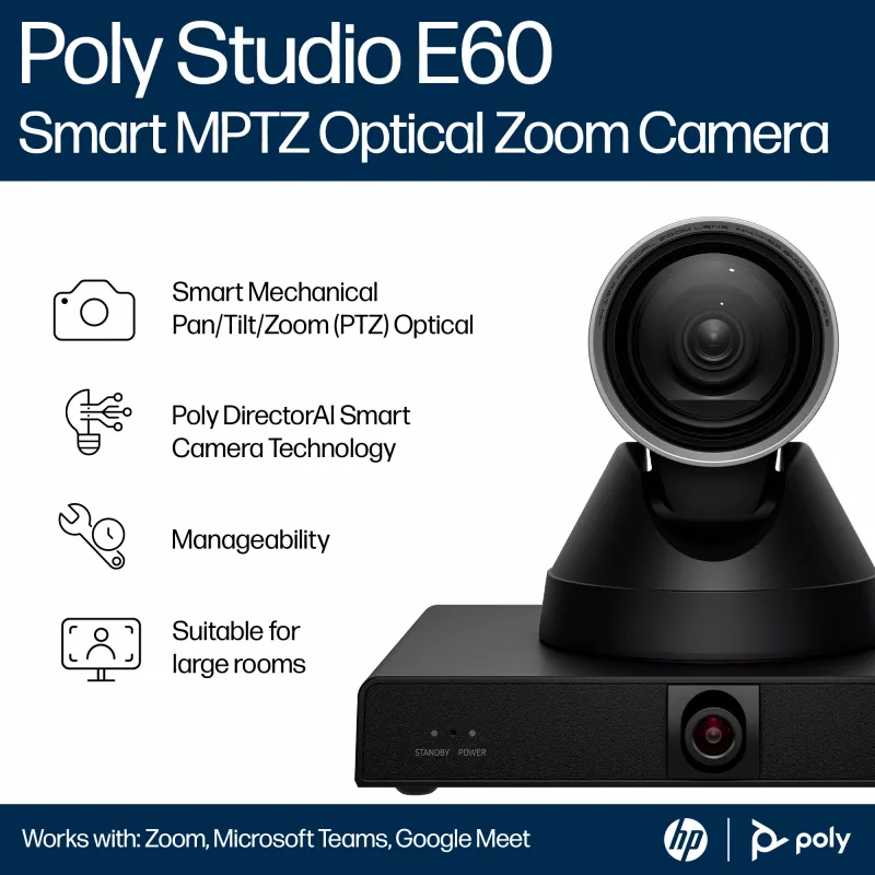 HP Poly Studio E60 Smart Camera 4K MPTZ mit 12-fachem optischem Zoom