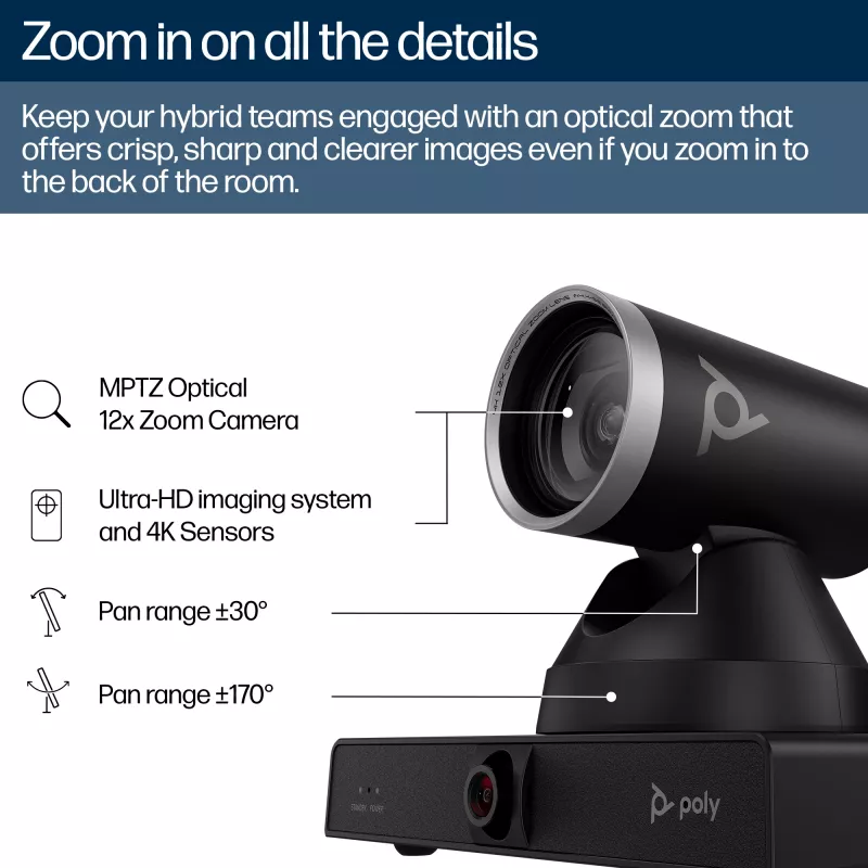 HP Poly Studio E60 Smart Camera 4K MPTZ mit 12-fachem optischem Zoom
