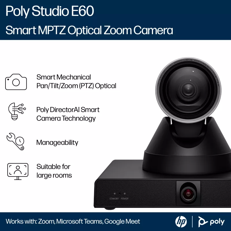 HP Poly Studio E60 Smart Camera 4K MPTZ mit 12-fachem optischem Zoom