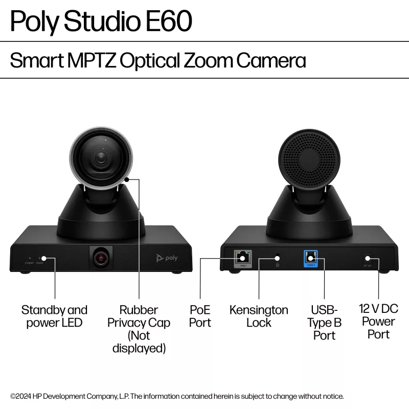 HP Poly Studio E60 Smart Camera 4K MPTZ mit 12-fachem optischem Zoom