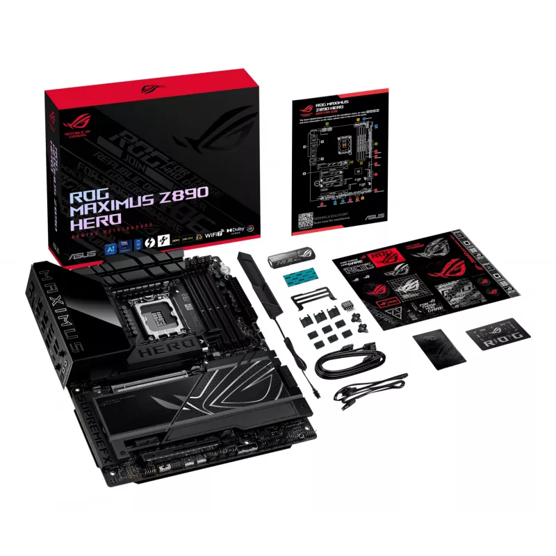 Motherboard ASUS ROG MAXIMUS Z890 HERO — Intel Z890, LGA 1851, ATX, DDR5, 4 DIMM, 6x M.2, Wi‑Fi 7, 2,5Gb LAN