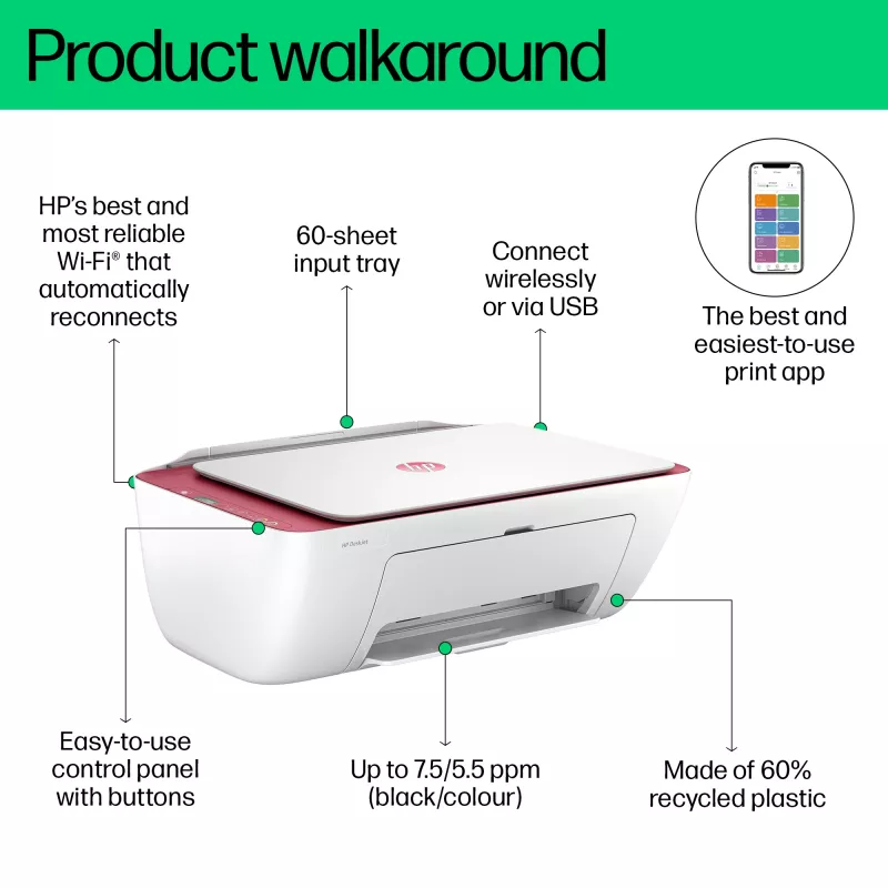 HP DeskJet 2823e kabelloser 3-in-1 Farbdrucker, Kopierer, Scanner
