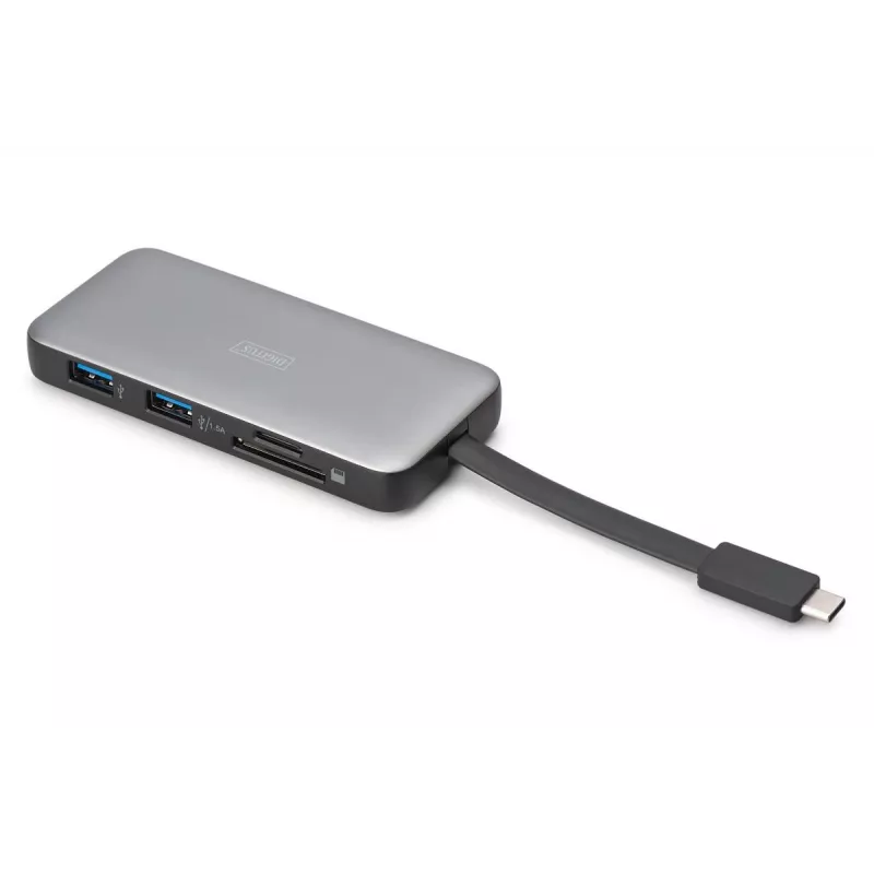 DIGITUS USB-C Travel Docking Station, 7-Port - HDMI / 2x USB-A 3.2 Gen 1 / GbE / SD / MicroSD - 100W USB-C Power Delivery