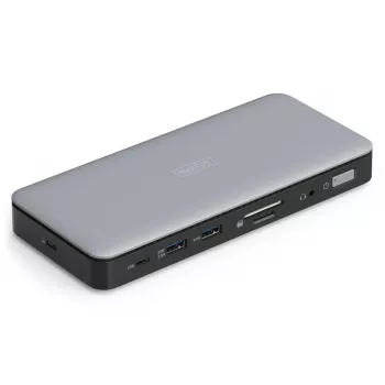 DIGITUS USB-C Dockingstation, 11-fach - 2x HDMI / DP / 2x USB-A 3.2 Gen 2 / USB-C 3.2 Gen 2 / GbE / SD / MicroSD / DC-Buchse - max. 150 Watt / 3,5 mm