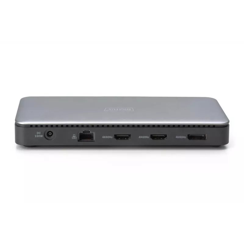 DIGITUS USB-C Dockingstation, 11-fach - 2x HDMI / DP / 2x USB-A 3.2 Gen 2 / USB-C 3.2 Gen 2 / GbE / SD / MicroSD / DC-Buchse - max. 150 Watt / 3,5 mm