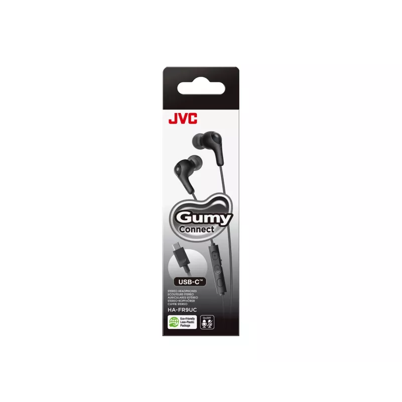 Kabelgebundenes In-Ear-Headset JVC HA-FR9UC mit USB-C, 9,2-mm-Treiber, 5–22.000 Hz, Inline-Mikrofon und -Steuerung, 1,2 m Kabel, schwarz