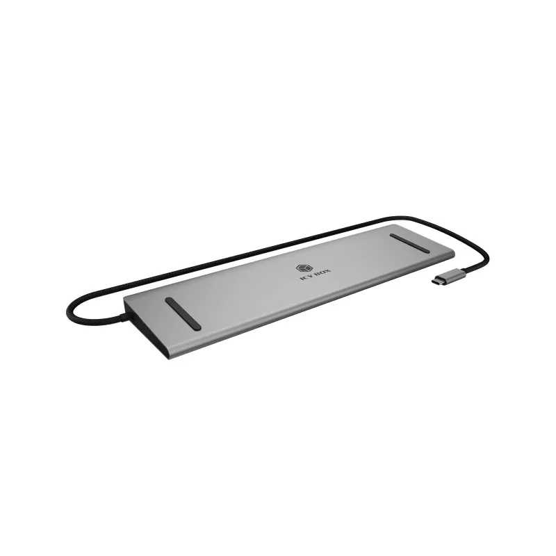 ICY BOX 11-in-1 via USB Type-C, Kabelgebunden, USB 3.2 Gen 1 (3.1 Gen 1) Type-C, 100 W, 3,5 mm, 10,100,1000 Mbit/s, Anthrazit, Schwarz