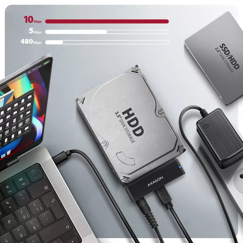 Axagon ADSA-FPX USB-C 10Gbps FAST PORT X Adapter für 2,5-Zoll-/3,5-Zoll-SSD/HDD