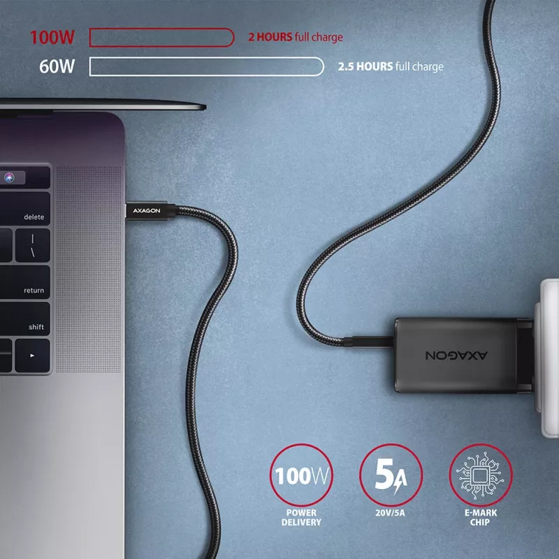 Axagon BUCM32-CM05AB SPEED+ USB-C <> USB 20Gbps/100W-Kabel 0,5 m