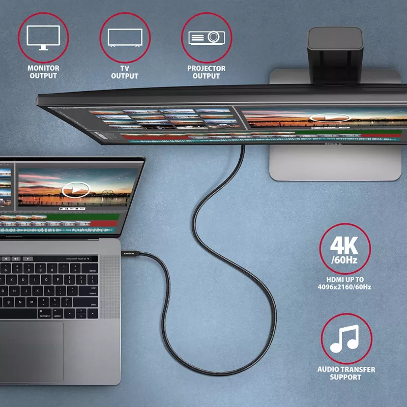 Axagon BUCM32-CM05AB SPEED+ USB-C <> USB 20Gbps/100W-Kabel 0,5 m