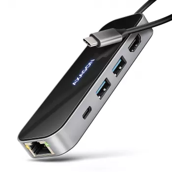 Axagon HMC-6GLN USB 5Gbps Hub, 2x USB-A, USB-C, HDMI 4k/60Hz, RJ-45, PD 100W, USB-C-Kabel