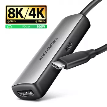 Axagon RVC-HI8KPD, USB-C -> HDMI 2.1 Adapter, 8K/60Hz, 4K/144Hz, HDR10+, PD100W