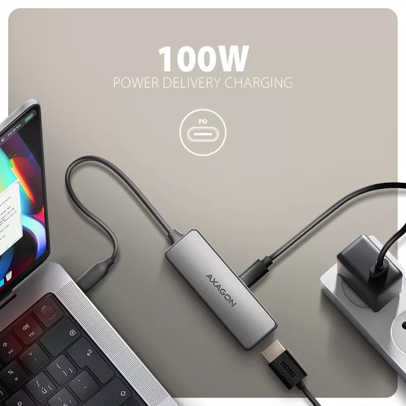 Axagon RVC-HI8KPD, USB-C -> HDMI 2.1 Adapter, 8K/60Hz, 4K/144Hz, HDR10+, PD100W