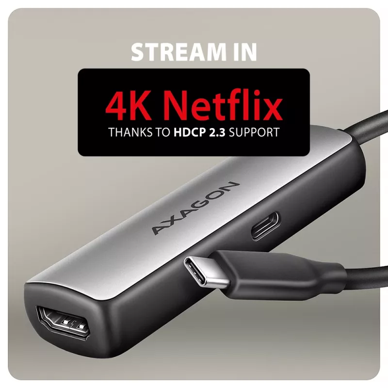 Axagon RVC-HI8KPD, USB-C -> HDMI 2.1 Adapter, 8K/60Hz, 4K/144Hz, HDR10+, PD100W