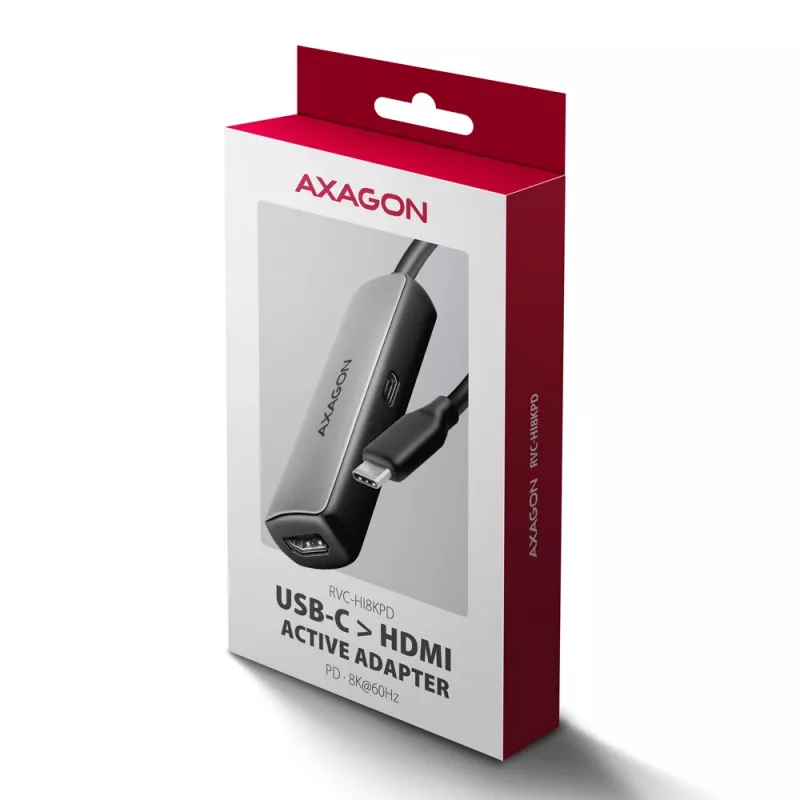 Axagon RVC-HI8KPD, USB-C -> HDMI 2.1 Adapter, 8K/60Hz, 4K/144Hz, HDR10+, PD100W