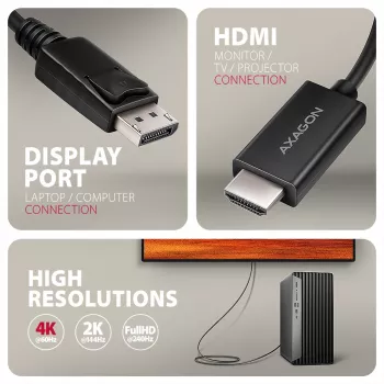 Axagon RVD-HI20C2 DisplayPort -> HDMI 2.0b Kabel 1,8m, 4K/60Hz