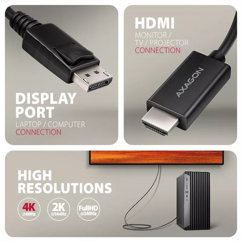 Axagon RVD-HI20C2 DisplayPort -> HDMI 2.0b Kabel 1,8m, 4K/60Hz