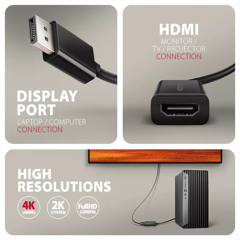 Axagon RVD-HI20N DisplayPort -> HDMI 2.0b Adapter, 4K/60Hz